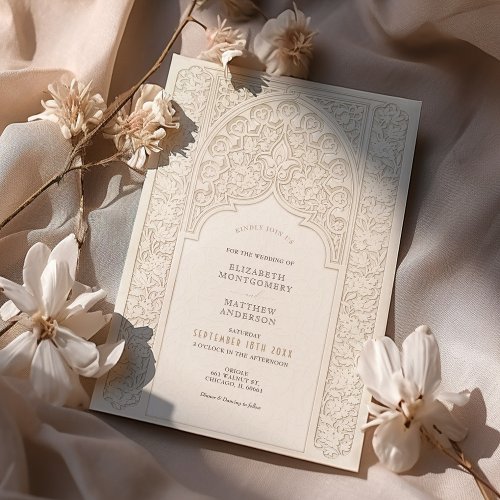 Sophisticated Cream  White Lace Wedding Invitation