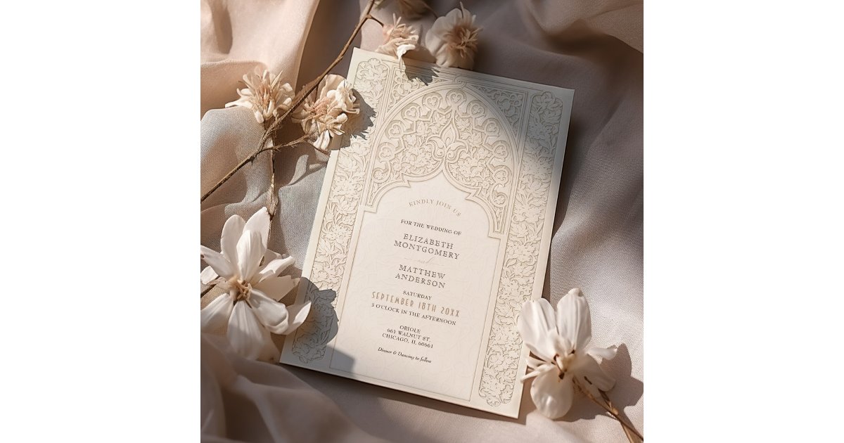Sophisticated Cream & White Lace Wedding Invitation | Zazzle