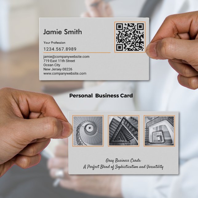 Sophisticated Custom Images QR Code Gray  Business Card (Sophisticated Custom Images QR Code Gray Business Card)