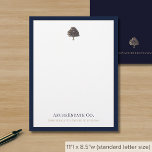 Sophisticated Custom Logo  Letterhead<br><div class="desc">Make a lasting impression with our Sophisticated Letterhead with Custom Logo. This letterhead design features a framed design with a gold tree emblem and your company name and tagline elegantly presented in classic typography. The solid navy blue back with a customizable logo and space for your website adds to the...</div>