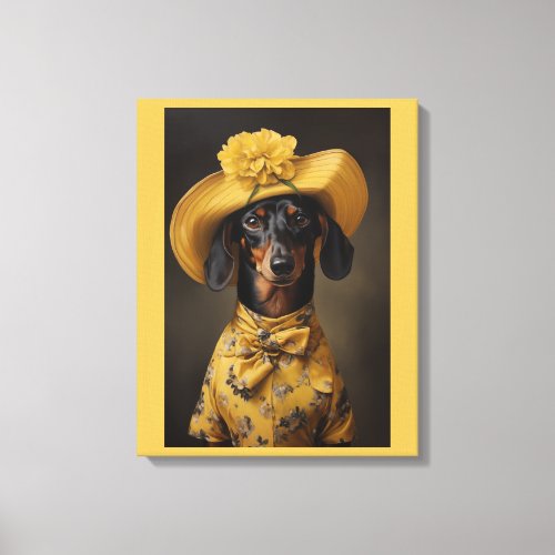 Sophisticated Dachshund in Yellow Canvas Print