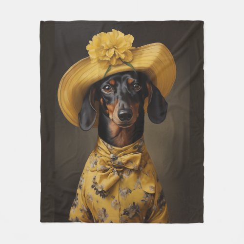 Sophisticated Dachshund in Yellow Fleece Blanket
