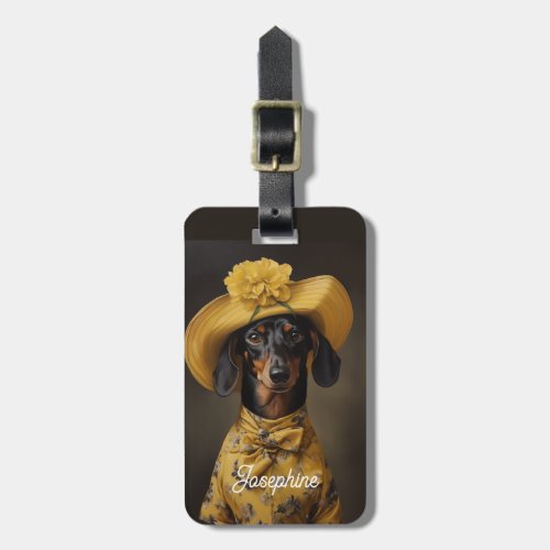 Sophisticated Dachshund in Yellow Luggage Tag