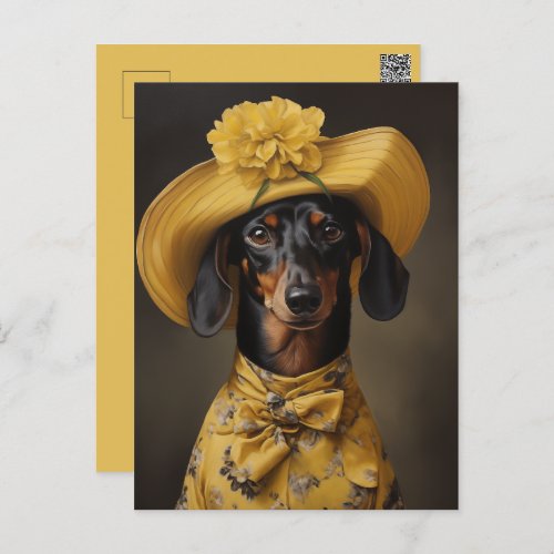 Sophisticated Dachshund in Yellow Postcard