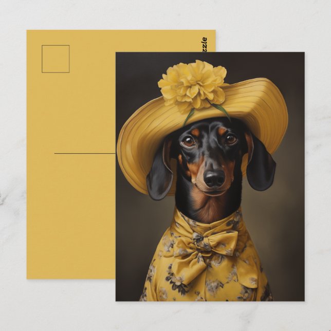 Sophisticated Dachshund in Yellow Postcard (Front/Back)