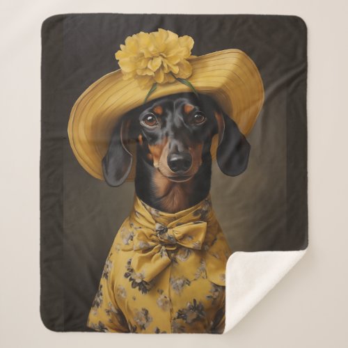Sophisticated Dachshund in Yellow Sherpa Blanket