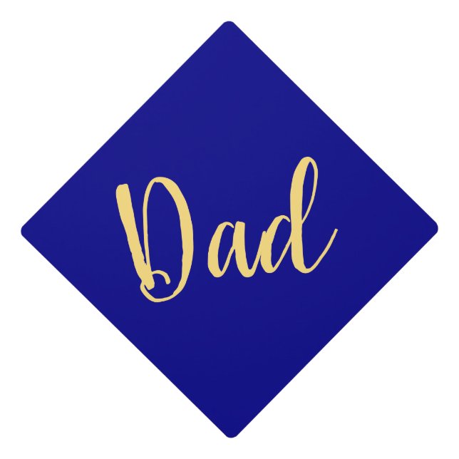 Sophisticated DAD Script Navy Blue Background Graduation Cap Topper (Front)
