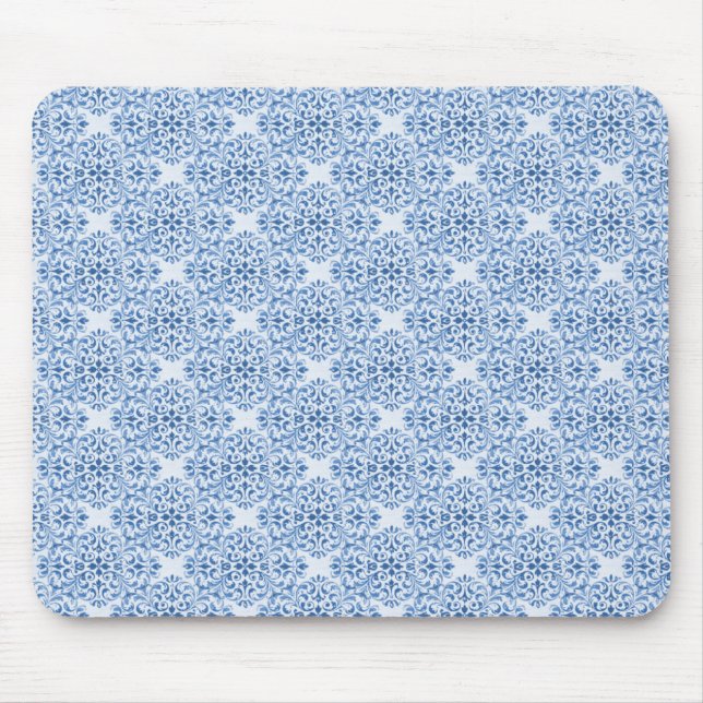 Sophisticated Damask Mousepad, Light Blue Mouse Pad (Front)