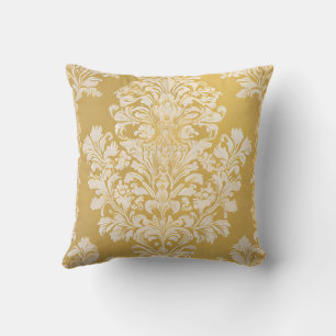 Sophisticated Damask Pattern - Gold & Cream Throw Pillow