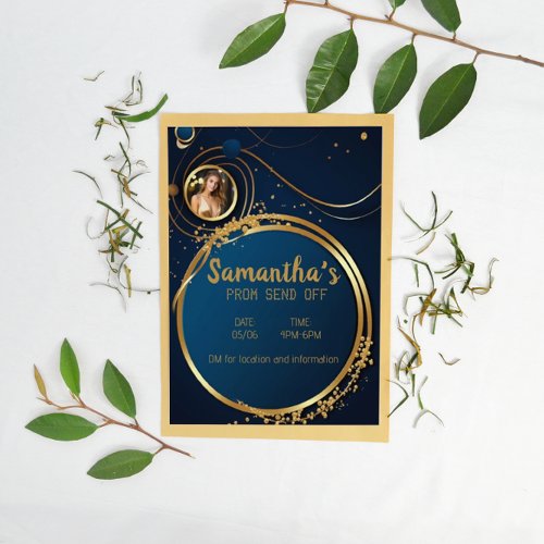 Sophisticated Dark Blue and Gold Customizable Prom Flyer