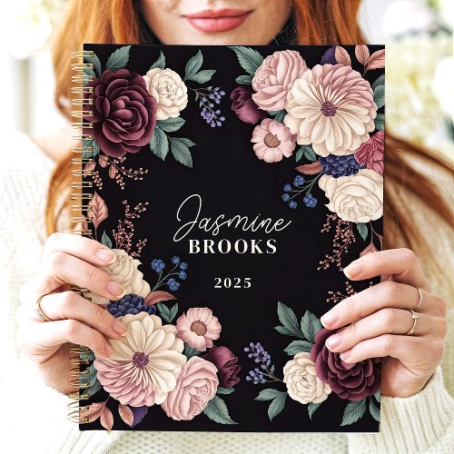 Sophisticated Dark Floral Custom Name Planner