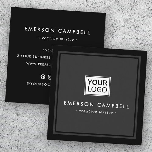 Sophisticated dark gray black add logo minimalist square business card