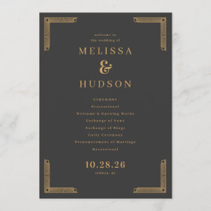 Sophisticated Dark Gray Gold Wedding Ceremony Program