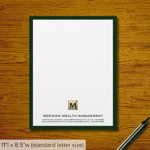 Sophisticated Dark Green Gold Monogram Letterhead