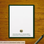 Sophisticated Dark Green Gold Monogram Letterhead<br><div class="desc">Present your financial documents and correspondence with professionalism using our Sophisticated Dark Green Gold Monogram Letterhead. Each sheet features a brushed gold monogram emblem and is ideal for financial professionals.</div>