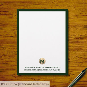 Sophisticated Dark Green Gold Monogram Letterhead
