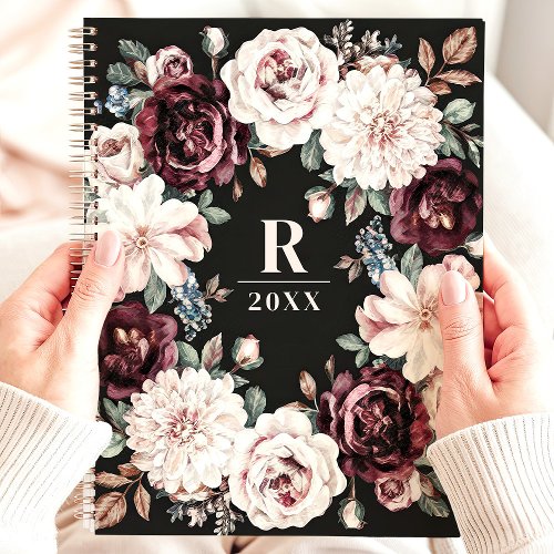 Sophisticated Dark Moody Floral Monogram Planner