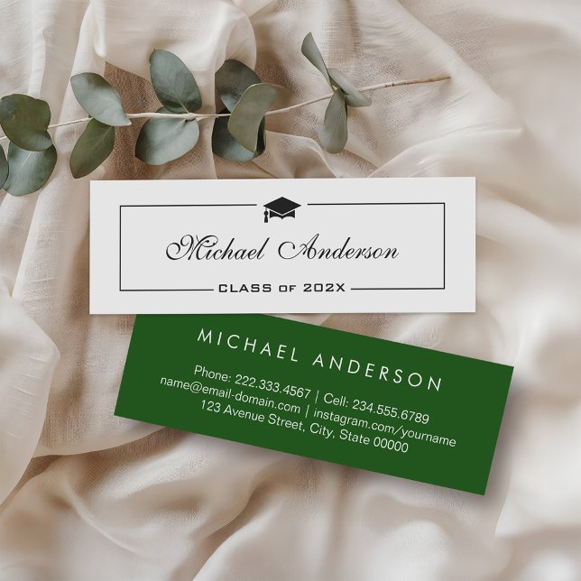 Sophisticated Deep Green Graduation Contact Calling Card (Creator Uploaded)