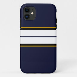 Sophisticated Double White Racing Stripes On Navy iPhone 11 Case