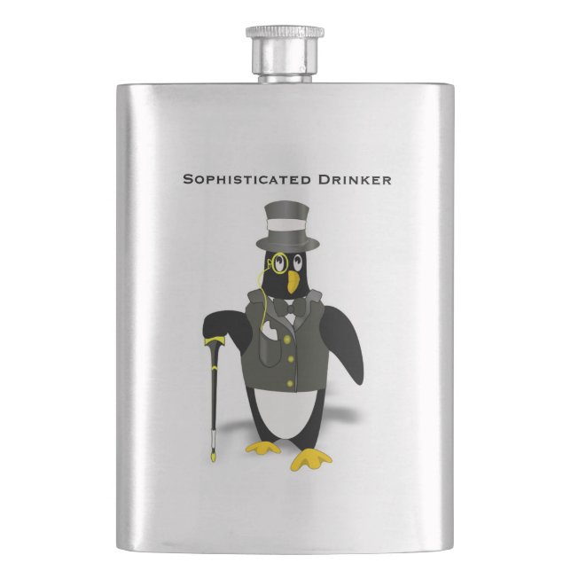 Sophisticated Drinker Formal Attire Penguin Mens Flask (Front)