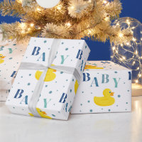 Cute Yellow Rubber Ducks Bubbles Baby Shower Wrapping Paper