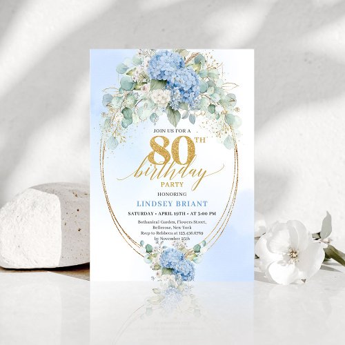 Sophisticated Dusty Blue Floral 80th Birthday Chic