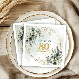 Sophisticated Dusty Green 80th Birthday Napkins