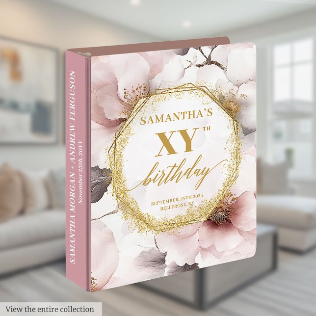 Sophisticated Dusty Pink Gold Birthday Ring Binder (Sophisticated Dusty Pink Gold Birthday Ring Binder)