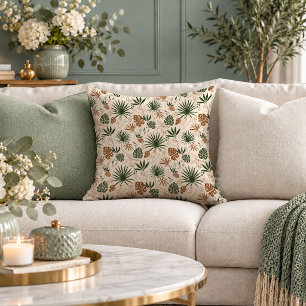 Sophisticated Earthy Tropical Palm Leaves Cushion