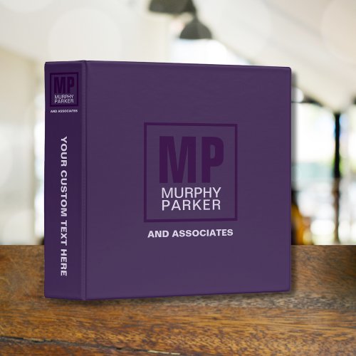 Sophisticated Eggplant Purple Square Monogram Logo 3 Ring Binder