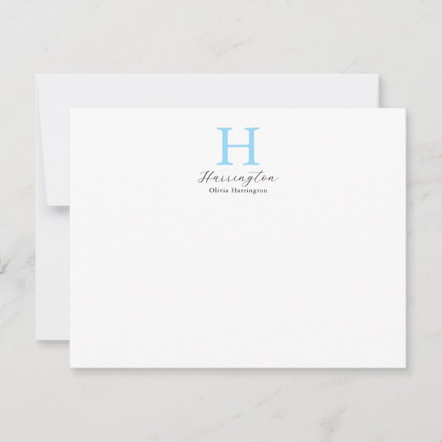 Sophisticated Elegant Baby Blue Monogram Note Card (Front)