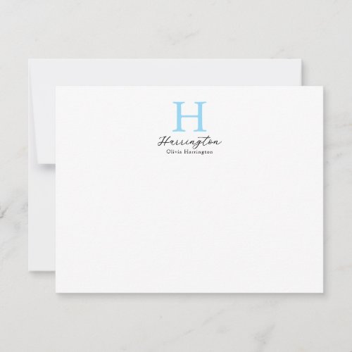 Sophisticated Elegant Baby Blue Monogram Note Card