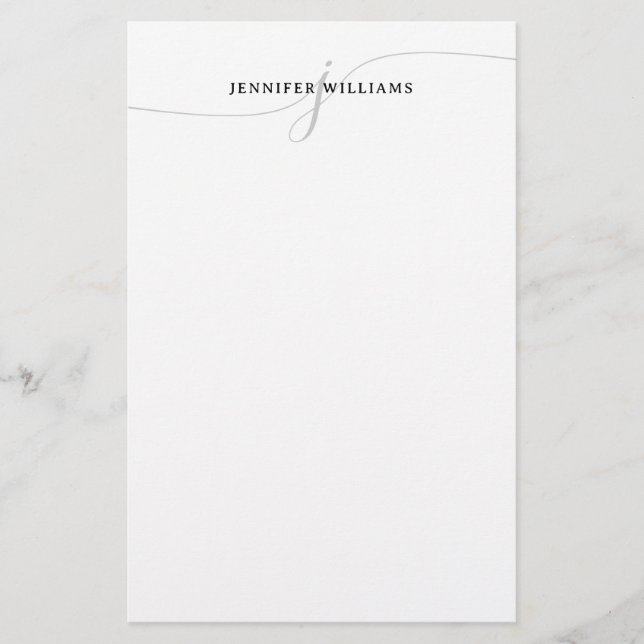 Sophisticated Elegant Black Gray Script Monogram Stationery (Front)