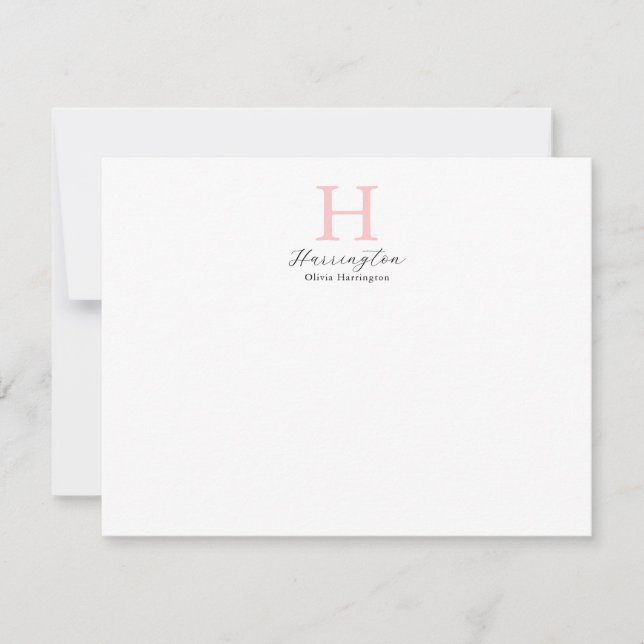 Sophisticated Elegant Blush Pink Monogram Note Card (Front)