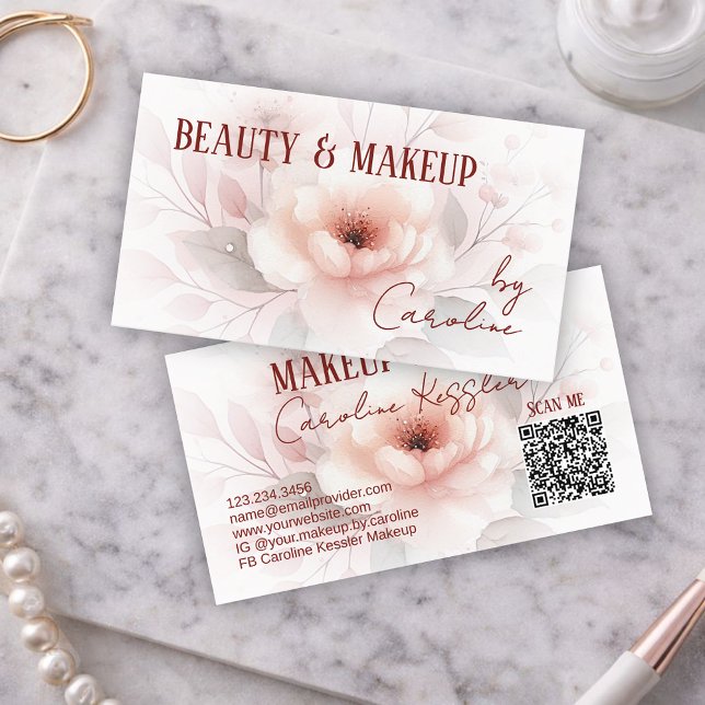 Sophisticated Elegant Blush Pink Red Floral Art Business Card (Creator Uploaded)