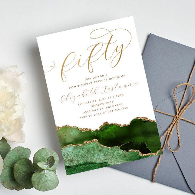 Sophisticated Elegant Gold Green 50th Birthday Invitation (Creator Uploaded)
