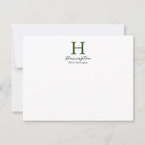 Sophisticated Elegant Green Monogram Note Card