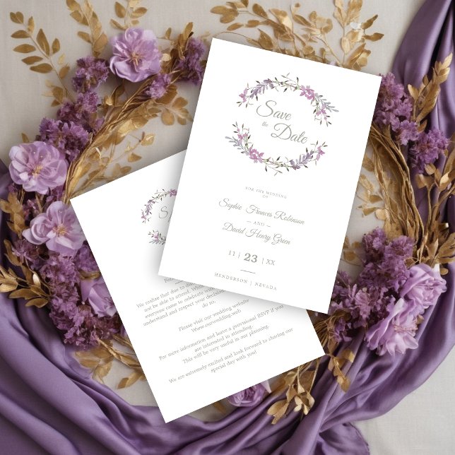 Sophisticated Elegant Lilac Floral Wedding Garland Save The Date (Sophisticated Elegant Lilac Floral Wedding Garland Save the Date Card.)
