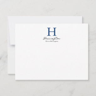 Sophisticated Elegant Navy Blue Monogram Note Card