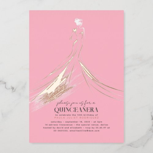 Sophisticated Elegant Pink  Gold Quinceanera Foil Invitation