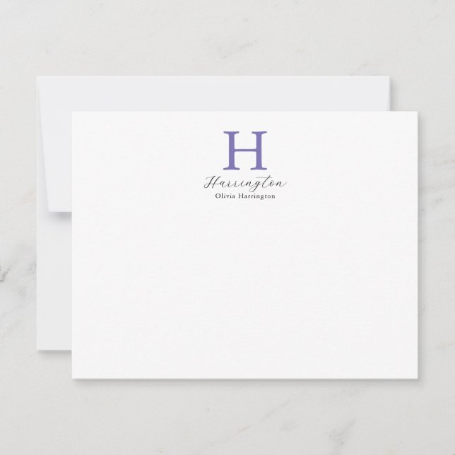 Sophisticated Elegant Purple Violet Monogram Note Card (Front)