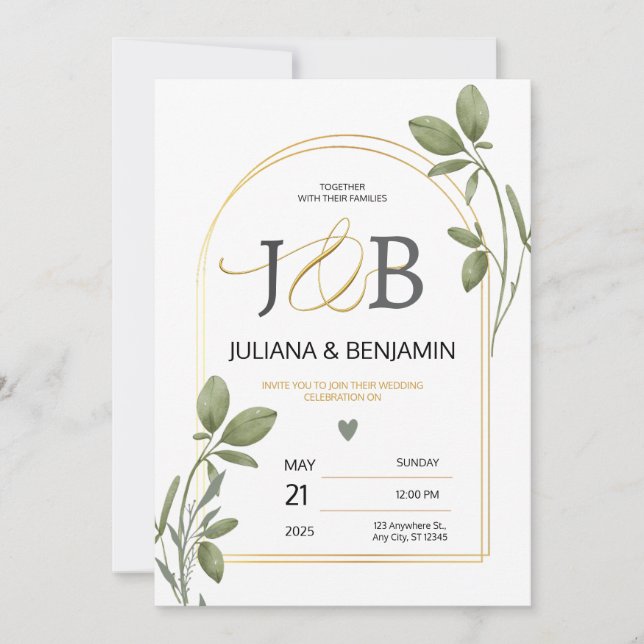 Sophisticated Elegant Wedding Invitation with Deli (Front)