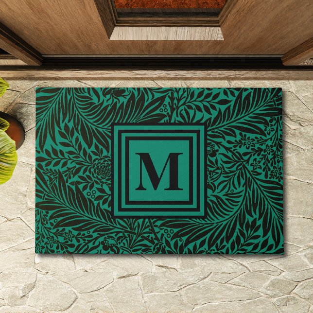 Sophisticated Emerald Green and Black Monogrammed Doormat (Creator Uploaded)