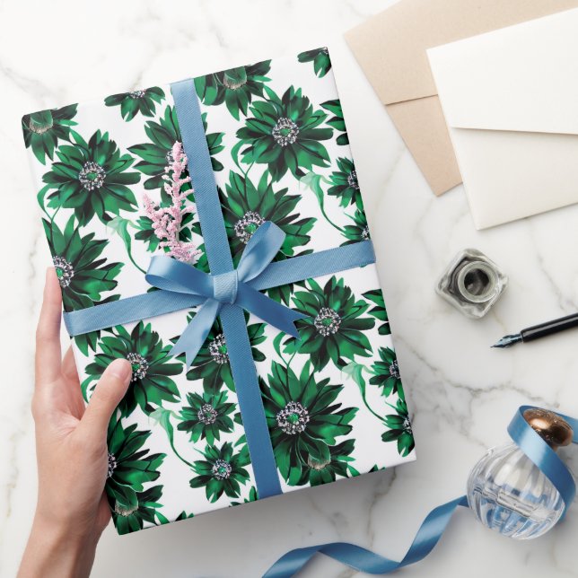 Sophisticated Emerald Green Floral Wrapping Paper (Gifting)