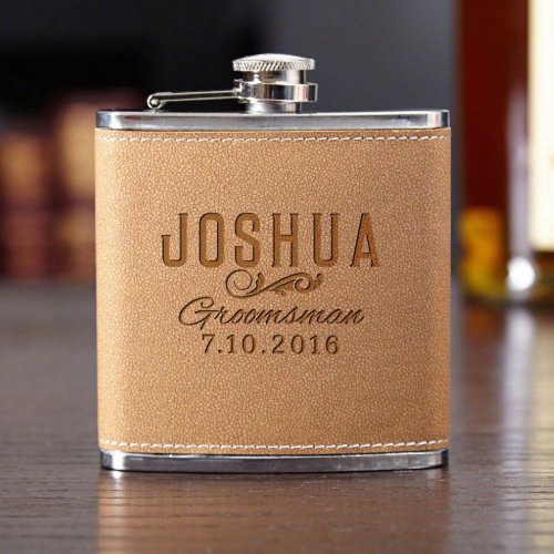 Sophisticated Engraved Cocoa Leather Flask