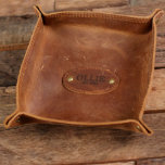 Sophisticated Engraved Leather Valet Tray<br><div class="desc">Treat him to something very special with this full grain leather desktop valet tray with brass finishing. We can personalize this any way you want.</div>