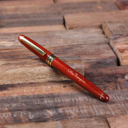 Sophisticated Engraved Redwood Ballpoint Pen (Top)