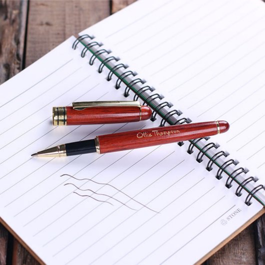Sophisticated Engraved Redwood Ballpoint Pen (Top)