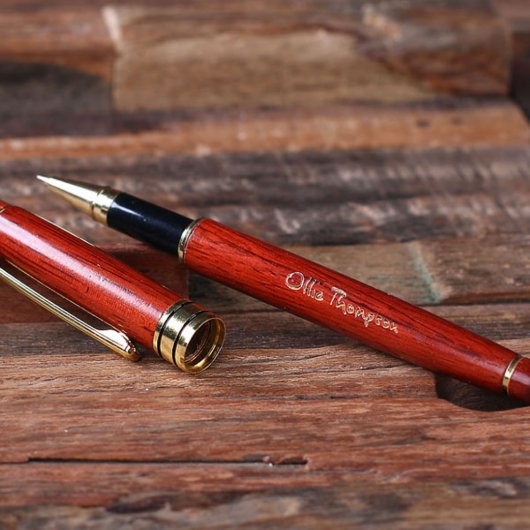 Sophisticated Engraved Redwood Ballpoint Pen (Front)