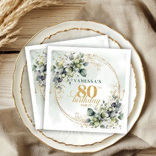 Sophisticated Eucalyptus Green 80th Birthday Napki Napkins